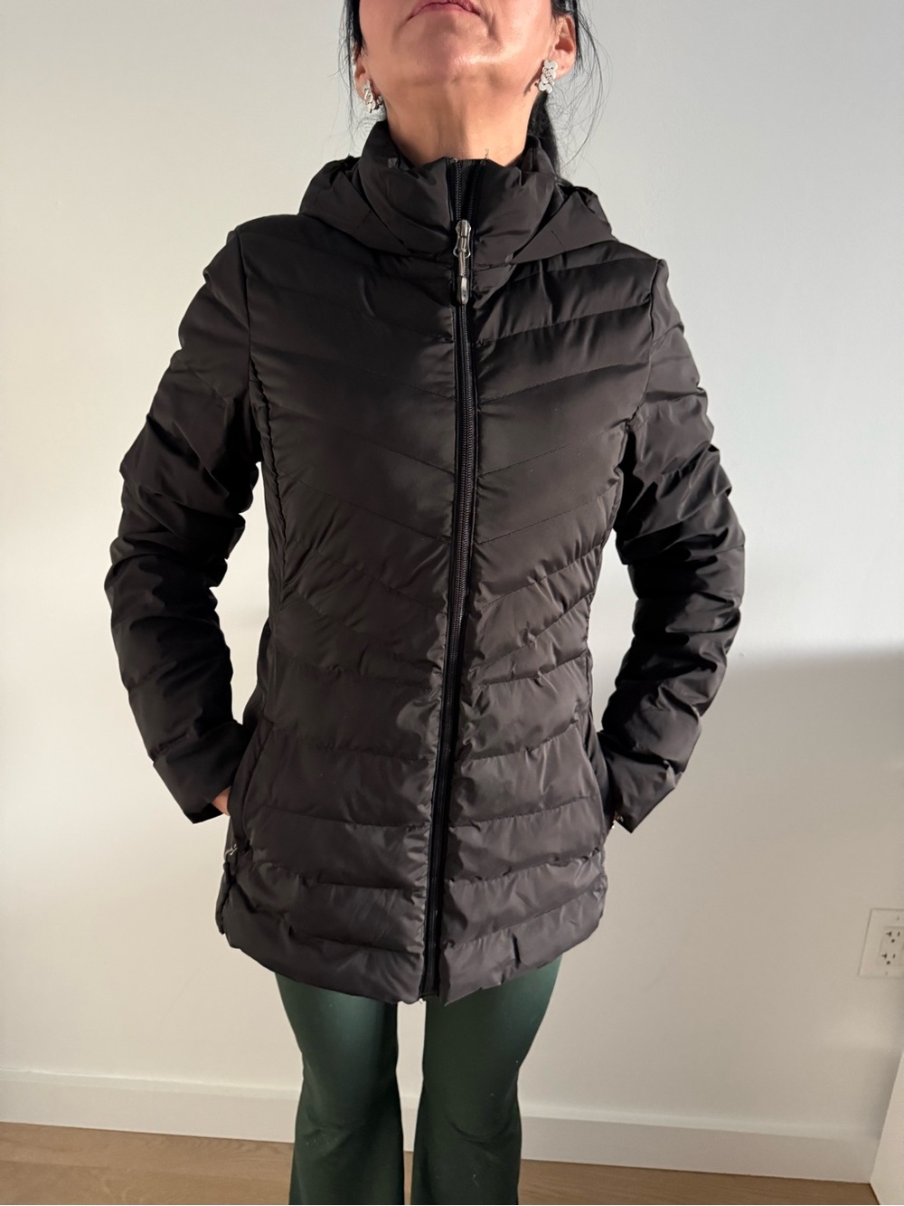 Black Hooded Puffer Jacket - Women